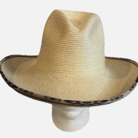 NEW Handcrafted Guatemalan Palm Oak Diamond Gus Hat with Hat Band Medium 7 1/8